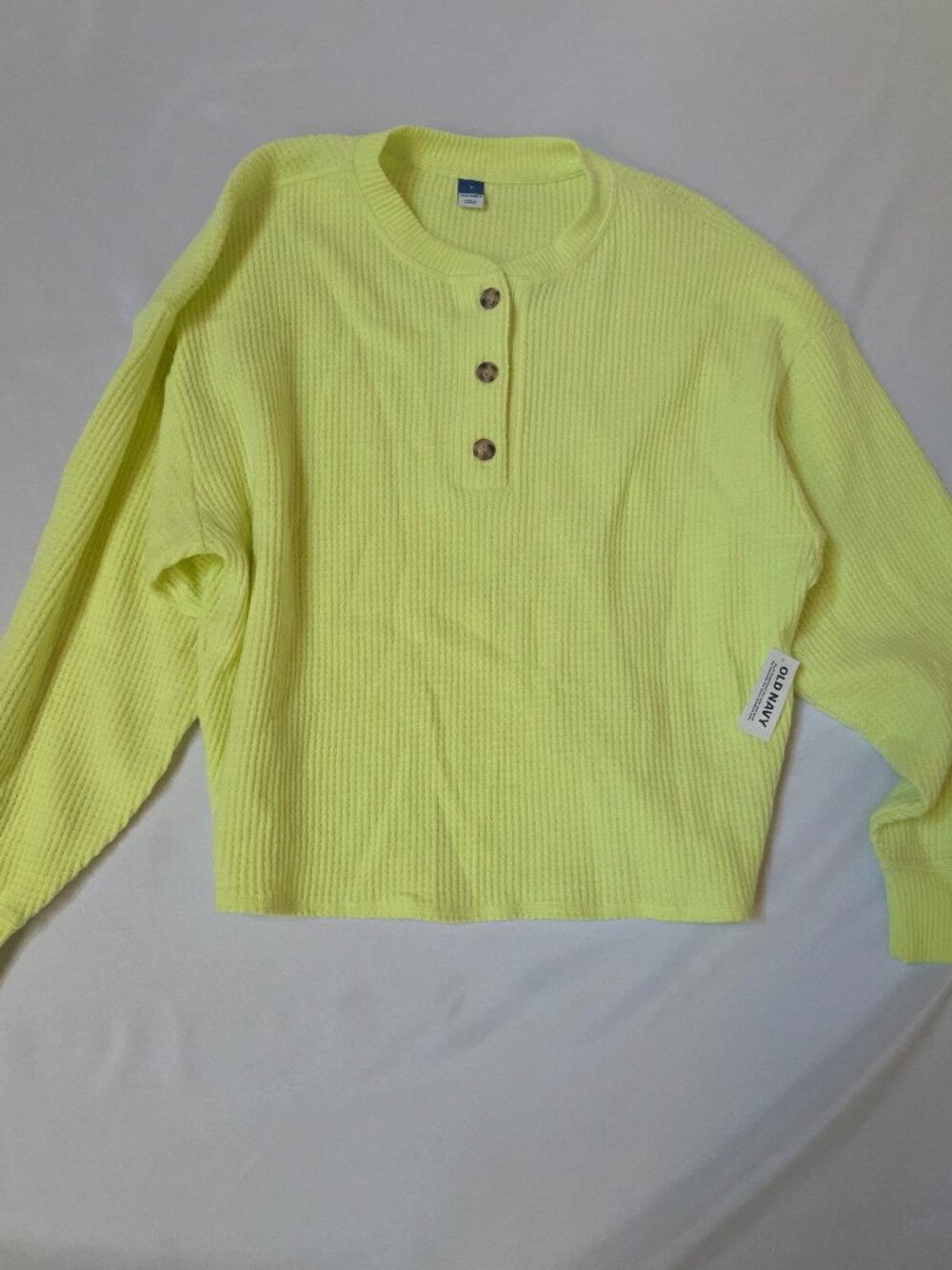 Old Navy NWT Neon Yellow Waffle Knit Henley - Size S